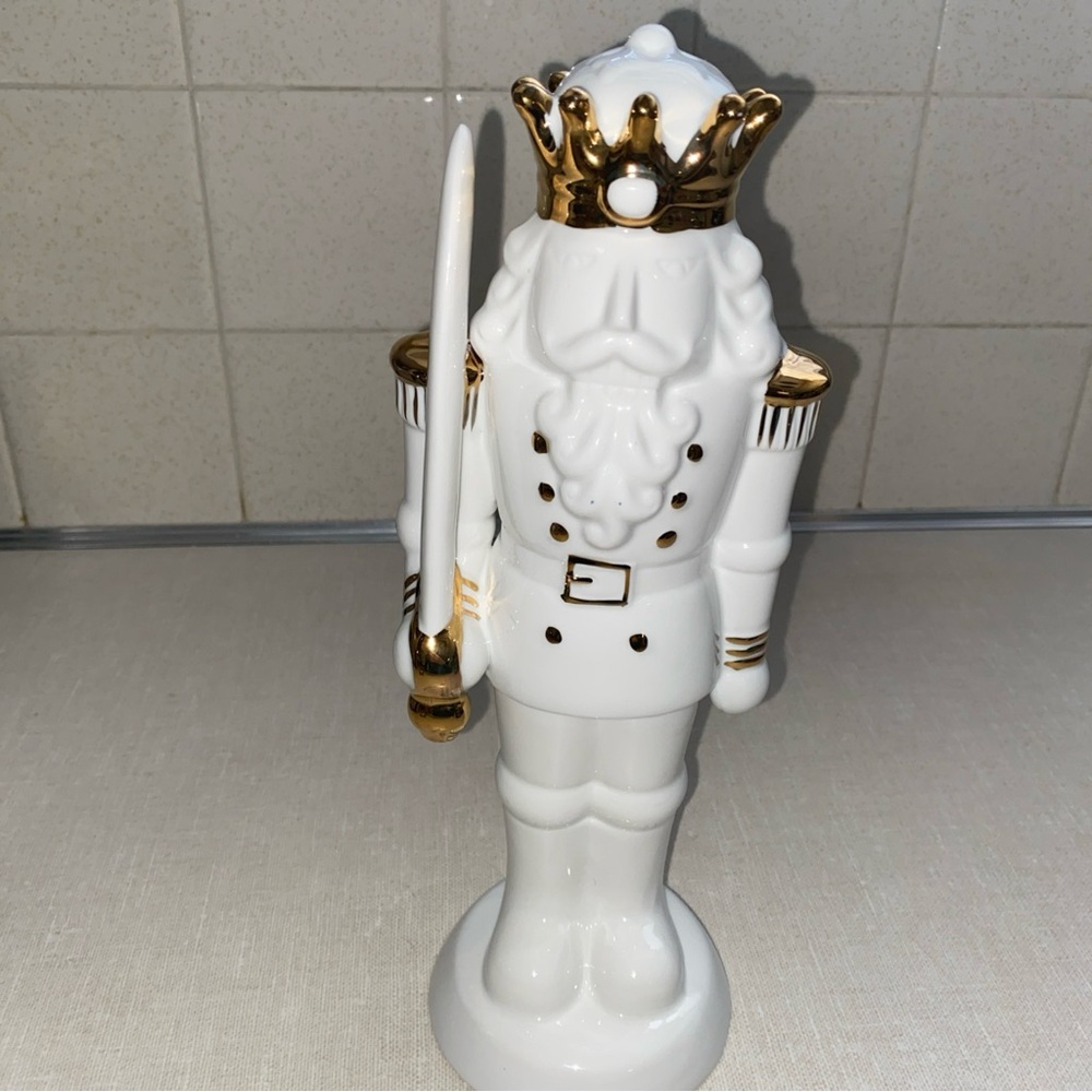 White Standing Porcelain Nutcracker By The Holiday Aisle Gold Trim‎